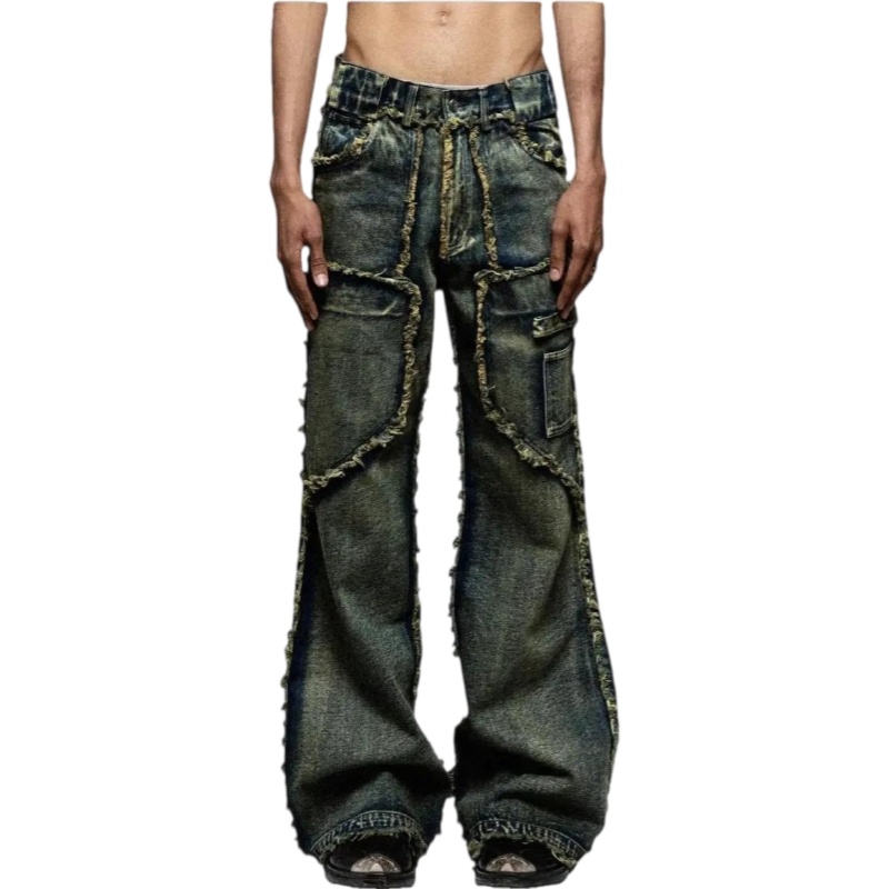 No Faith Studios Washed Distressed blue denim