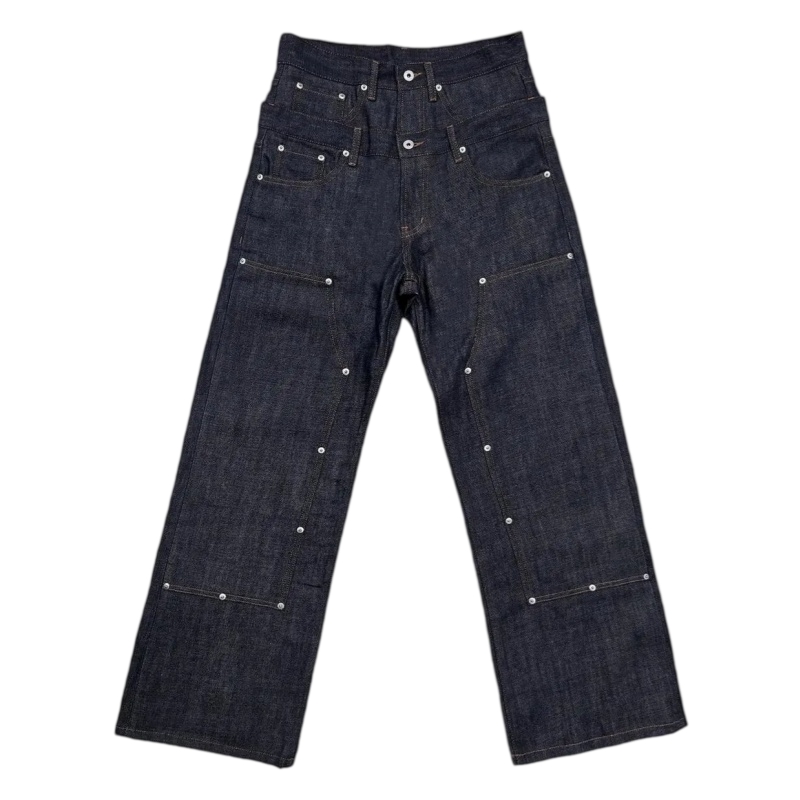 Wanna Lab Ice blue stained flared denim