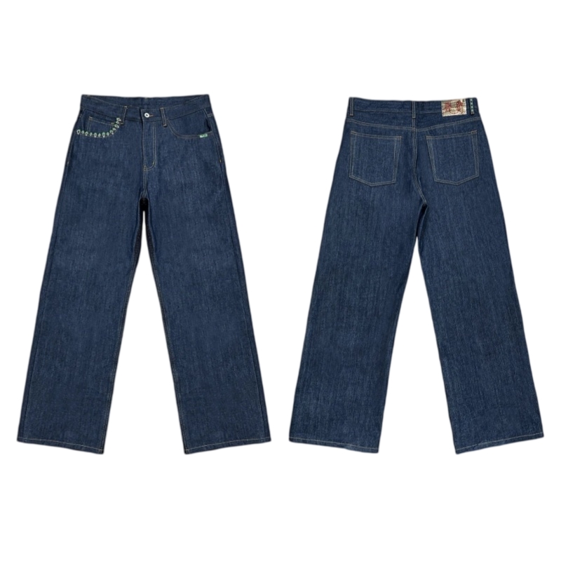 Wanna Lab Double waisted studded denim (2 styles)