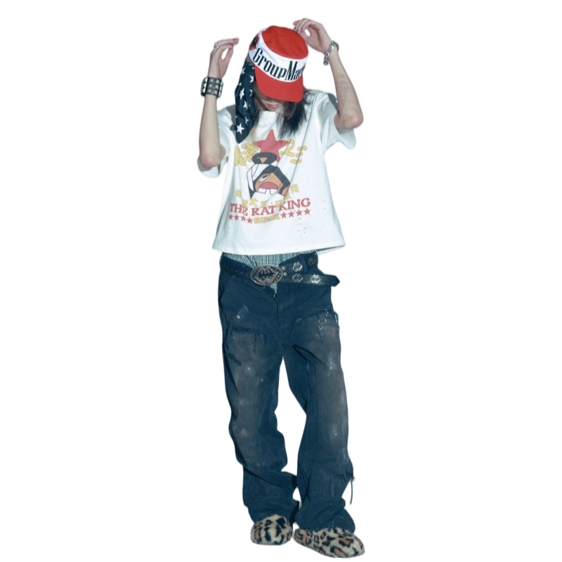 No Faith Studios faded wide denim