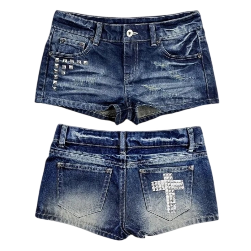Feel Lonely Baggy embroidered denim shorts