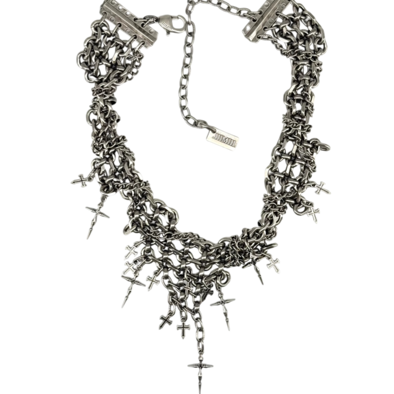 Iiimiii Erosion Metal Series Dark Cross Asymmetrical Necklace