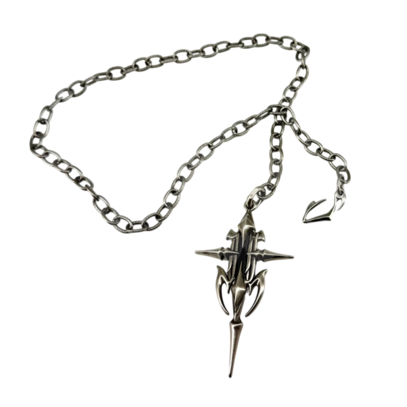 Iiimiii Erosion Metal Series Dark Cross Asymmetrical Necklace