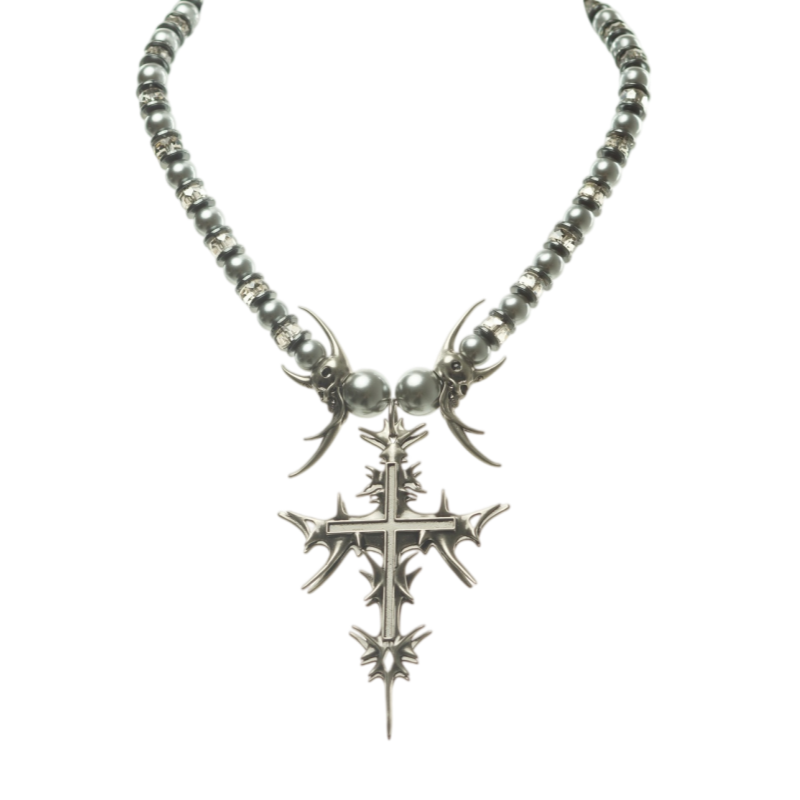 Iiimiii Erosion Metal Series Dark Cross Chain Asymmetrical Long Necklace