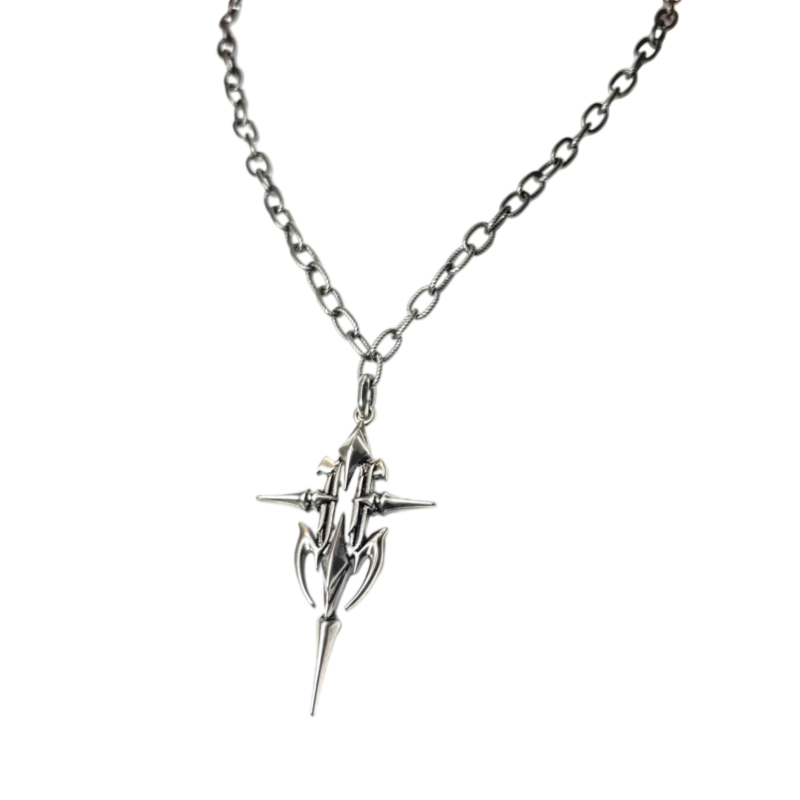 Iiimiii Erosion Metal Series Dark Gem Cross Necklace Single Chain Clavicle Chain