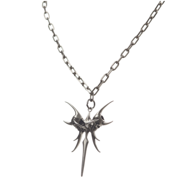 Iiimiii Corrosive Metal Series Dark Cut Out Cross Necklace Single Chain Clavicle Chain