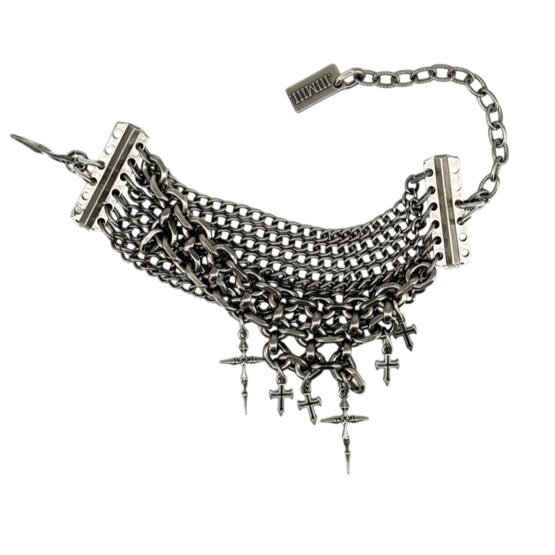 Iiimiii Disabled Network I Series Dark Punk Metal Beads Long Necklace