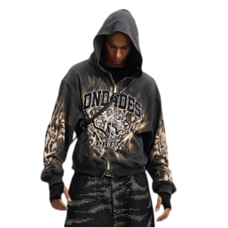 DND4DES leopard embroidery zip-up